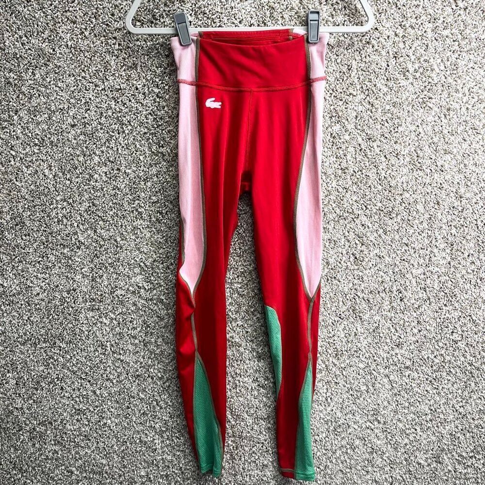 Lacoste Sport Leggings Women’s Small Colorblock Red‎ Knit Effect Athletic